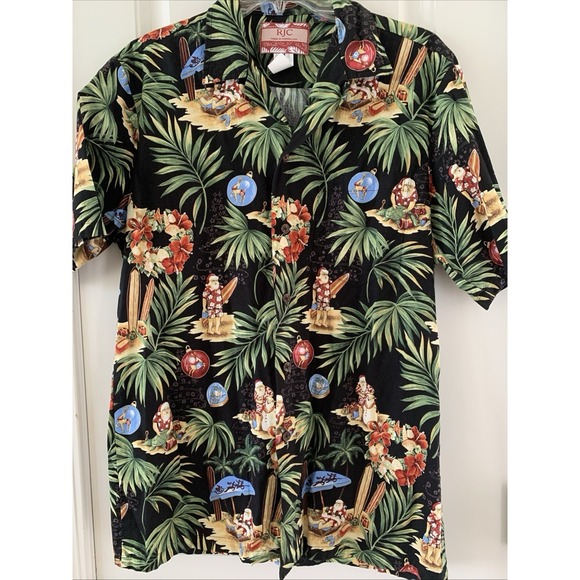 Vtg RJC Men's Made In Hawaii, Button Down Tropical Santa Shirt, Christmas Med - Picture 6 of 16